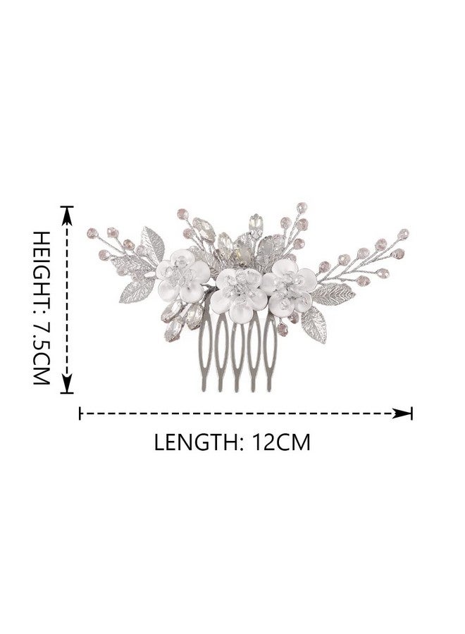 Catery Flower Wedding Hair Comb Rhinestones Bridal Hair Pieces Wedding Hair Accessories for Brides and Women (A-Silver) - Image 2
