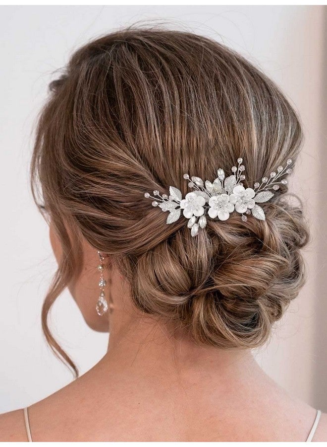 Catery Flower Wedding Hair Comb Rhinestones Bridal Hair Pieces Wedding Hair Accessories for Brides and Women (A-Silver) - Image 1