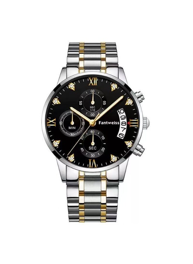 78M steel with quartz waterproof watch between gold and black plate