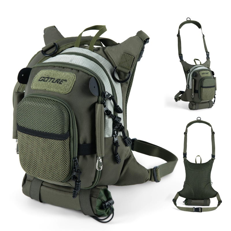 Goture Fly Fishing Chest Pack, Lightweight Chest Pack Tackle Storage Bag, Fly Fishing Bag with Adjustable Padded Waist Strap and Neck Strap, Hard Shell Front Pocket, Water Bottle Pouch, Gifts for Men - Image 1