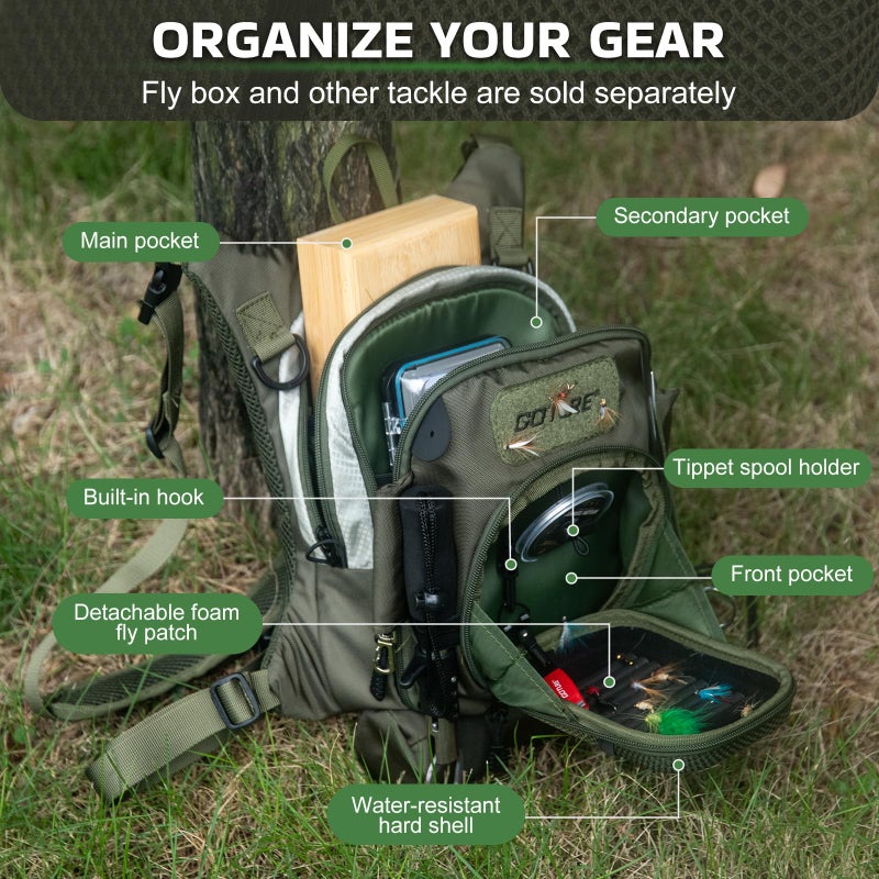 Goture Fly Fishing Chest Pack, Lightweight Chest Pack Tackle Storage Bag, Fly Fishing Bag with Adjustable Padded Waist Strap and Neck Strap, Hard Shell Front Pocket, Water Bottle Pouch, Gifts for Men - Image 2