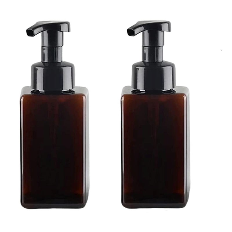 coldchill Foaming Soap Dispenser 450ml16oz Refillable Modern Square Pump Bottle for Shampoo Body Wash Liquid Soap PETG Plastic Empty Soap Dispenser for Kitchen Bathroom Hospital 2 Pcs Brown