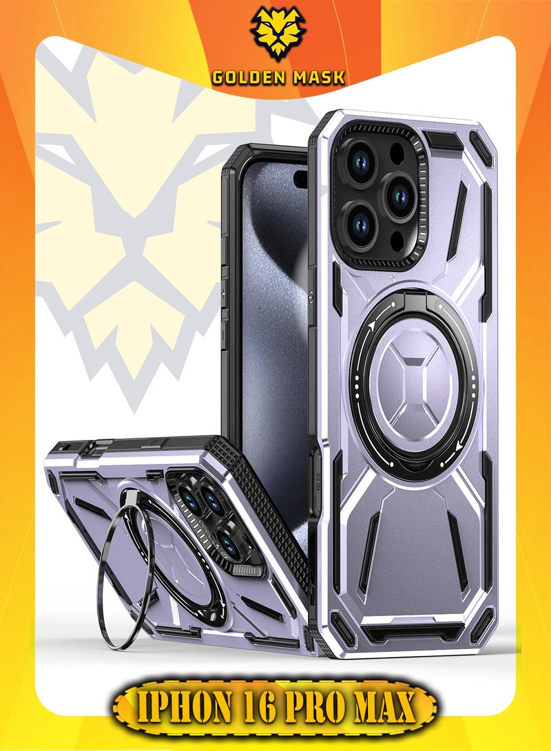 GOLDEN MASK GOLDEN MASK For iPhone 16 Pro Max Armored II Series Mag-Safe Magnetic Holder Phone Case (Purple)