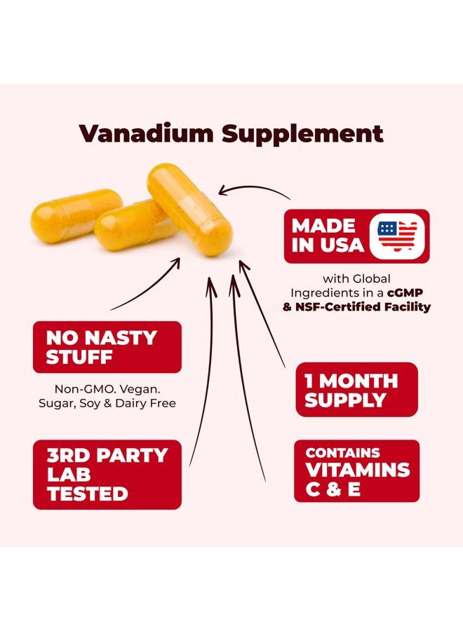 Vanadium with Chromium - Chromium Vanadium Supplement for Caffeine Free Energy and Metabolism Support. With Alpha Lipoic Acid, Cinnamon, Banaba Leaf & Bitter Melon Fruit. Non-GMO. Vegan. 60 Capsules