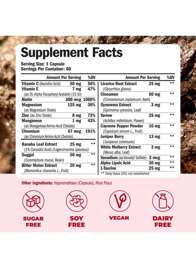 Vanadium with Chromium - Chromium Vanadium Supplement for Caffeine Free Energy and Metabolism Support. With Alpha Lipoic Acid, Cinnamon, Banaba Leaf & Bitter Melon Fruit. Non-GMO. Vegan. 60 Capsules