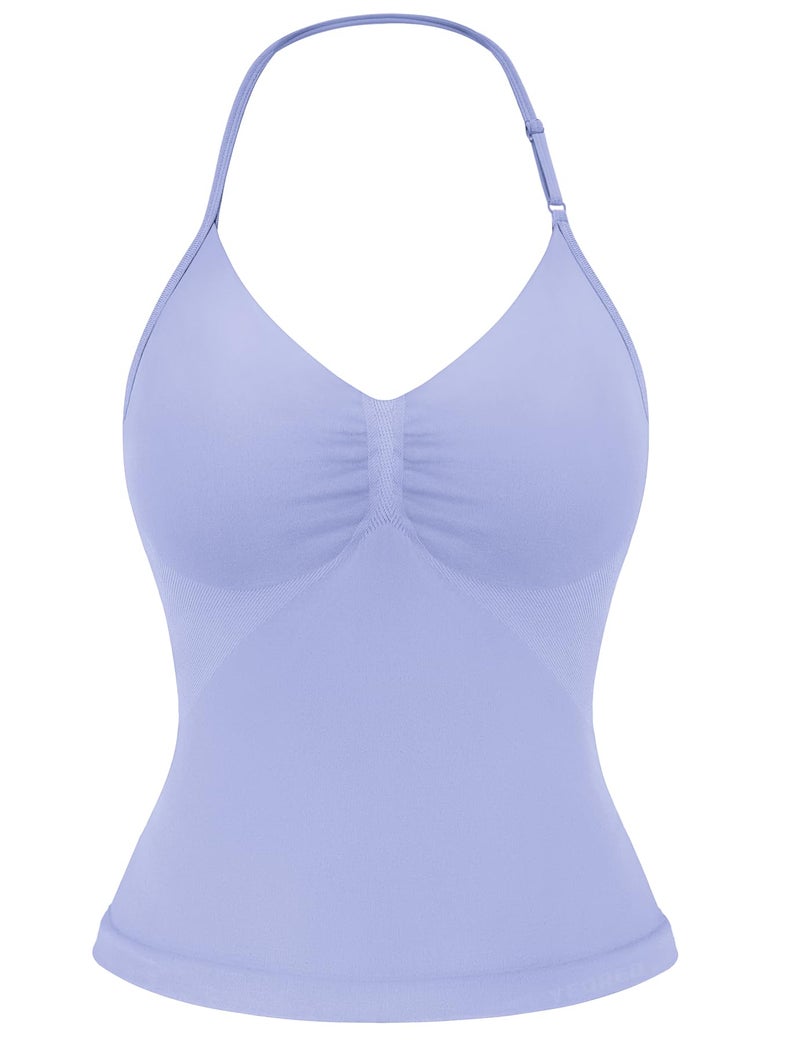 YEOREO SoftHue Impact Longline Strappy Top Women's Halter Workout Tank Tops Backless Gym Longline with Adjustable Strap Ice Blue - Image 1