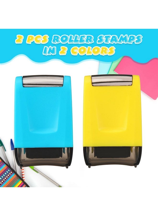 Sherr 2 Dashed Handwriting Lines Practice Roller Stamp Self Inking Line Rolling Stamps Teacher Stamps Sentence Strips Handwriting Practice For Kids Teachers (Yellow Blue2.72 X 2.44 X 1.54 Inch) - Image 3