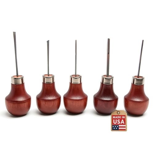 UJ Ramelson Co UJ Ramelson Wood Carving Tools Palm Set for Woodworking, Fine Miniature Detail, Stamp Making, Tile Etching, Mini Chisel and Gouge, 5 Pieces - Image 1