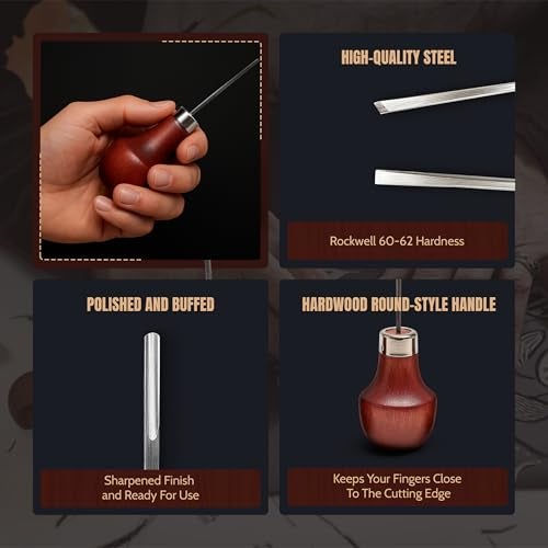 UJ Ramelson Co UJ Ramelson Wood Carving Tools Palm Set for Woodworking, Fine Miniature Detail, Stamp Making, Tile Etching, Mini Chisel and Gouge, 5 Pieces - Image 3