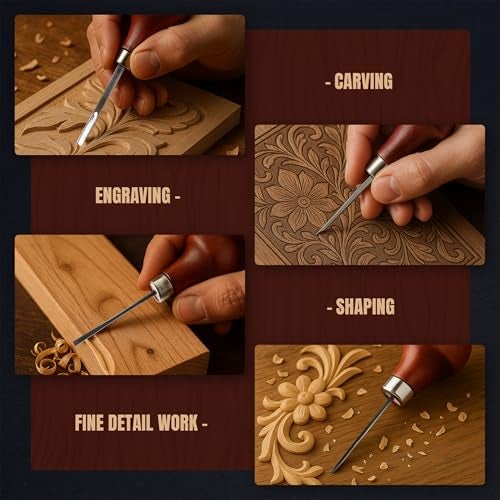 UJ Ramelson Co UJ Ramelson Wood Carving Tools Palm Set for Woodworking, Fine Miniature Detail, Stamp Making, Tile Etching, Mini Chisel and Gouge, 5 Pieces - Image 4