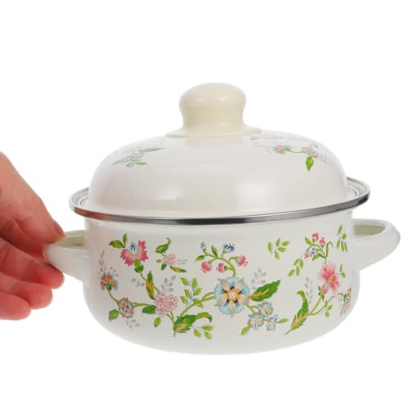 3pcs Enamel Mini Soup Pot for stovetop stewing, casserole cooking, sauce braising; beige enamel-coated steel with durable handles and lid - Image 2