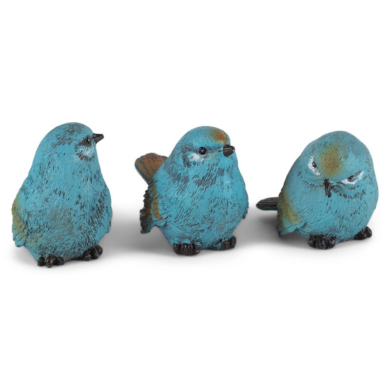 Raz Seaside Cottage Textured Blue Chickadee Birds 25 x 25 Resin Stone Tabletop Figurines Set of 3
