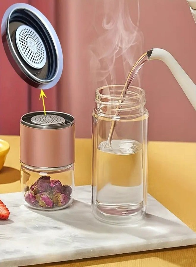 280ml Double-Layer Stainless Steel Leak-Proof Tea Infuser Bottle, Portable Glass Tea Cup for Office, Travel, and Home Use.  - Image 3