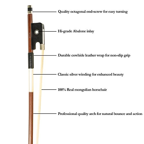 M MI & VI MI&VI CB-510 Brazilwood Cello Bow (Size 3/4) with Ebony Frog | Octagonal Silver Mount | Well Balanced | Light Weight | Mongolian Horse Hair - MIVI Music - Image 2