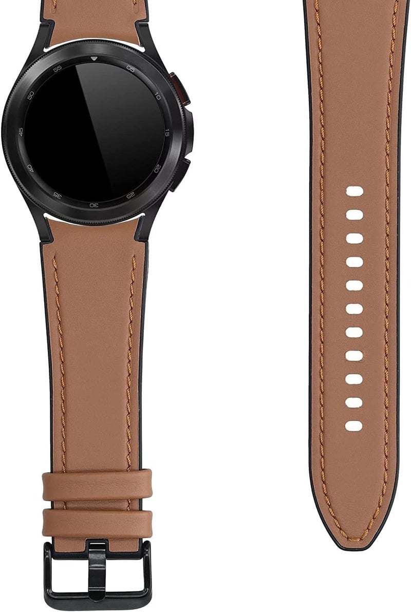 كاست ويف سوار ساعة من الجلد لساعة Galaxy Watch 4/4 Classic مقاس 42 مم/46 مم، قطعتان من سوار الساعة سريع التبديل مقاس 20 مم، سوار هجين من السيليكون مقاوم للعرق (أسود + بني) - Image 4