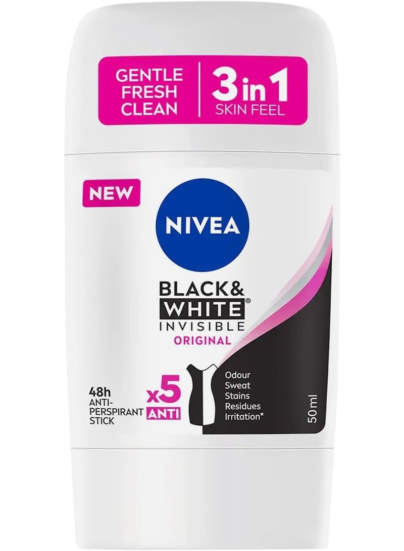 Nivea Black and White Invisible Original Anti-perspirant Stick- 50ml - Image 1