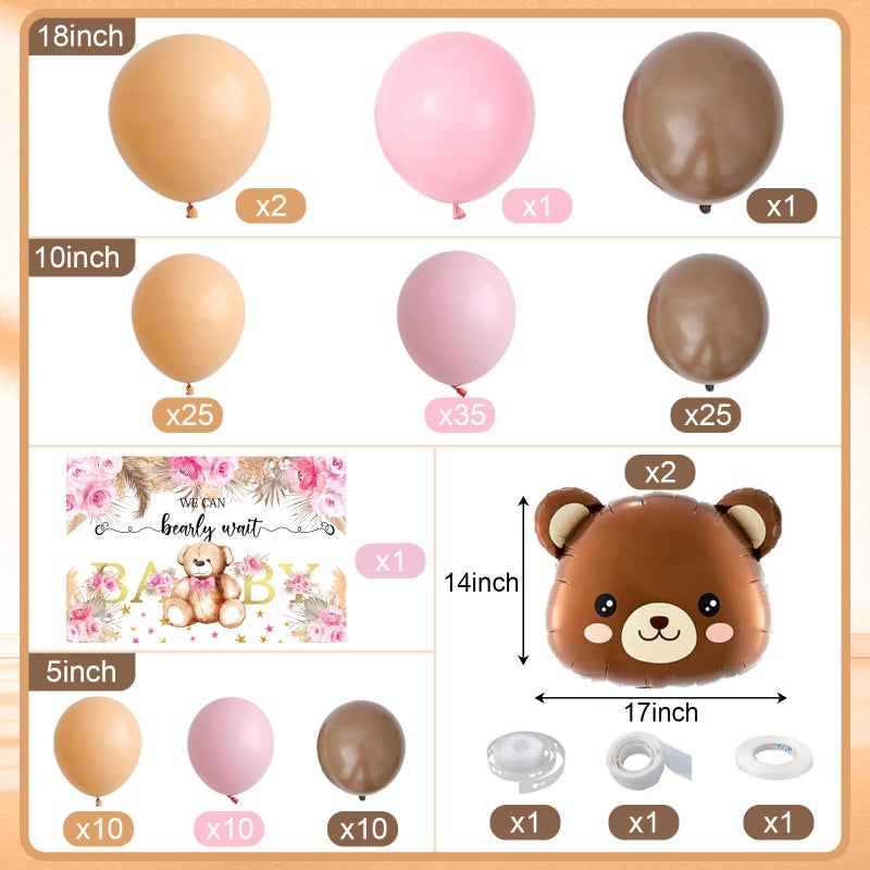 MASTRON Bear Baby Shower Decorations - Pink Brown Bear Balloons Garland Arch Kit We Can Bearly Wait Backdrop for Girl Baby Shower Birthday Party - Image 2