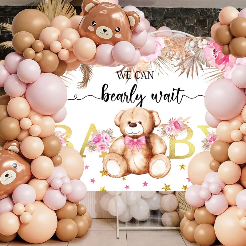 MASTRON Bear Baby Shower Decorations - Pink Brown Bear Balloons Garland Arch Kit We Can Bearly Wait Backdrop for Girl Baby Shower Birthday Party - Image 5