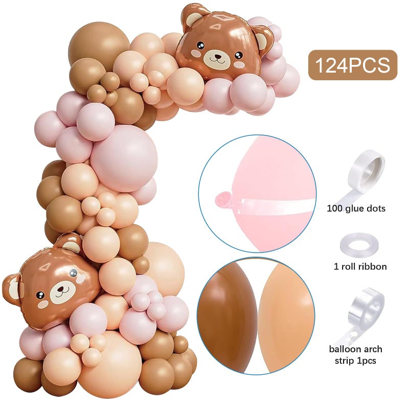 MASTRON Bear Baby Shower Decorations - Pink Brown Bear Balloons Garland Arch Kit We Can Bearly Wait Backdrop for Girl Baby Shower Birthday Party - Image 3