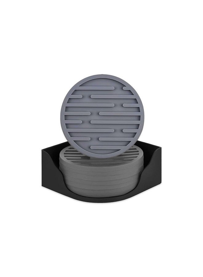Kuber Industries Kuber Industries 6 Pcs Anti-Skid Tea Coaster With Holder - Silicone Round Tea Cup & Water Glass Cover Top Lid for Teapoy - Grey  - Image 1