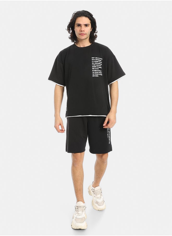 Red Circle Slip On Printed T Shirt and Shorts Set  - Image 1