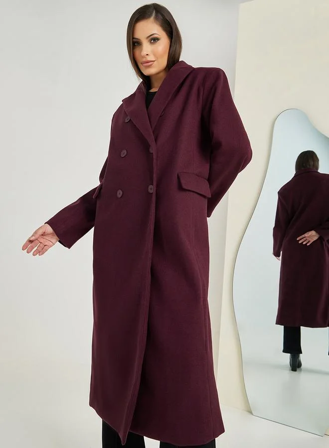 Styli Oversized Midi Length Double Breasted Wool Like Coat