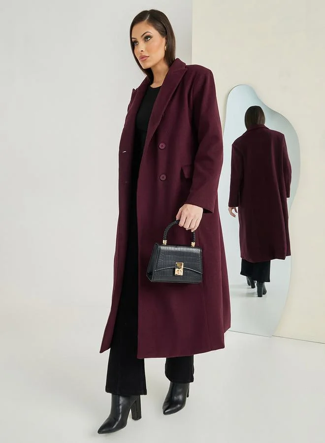 Styli Oversized Midi Length Double Breasted Wool Like Coat
