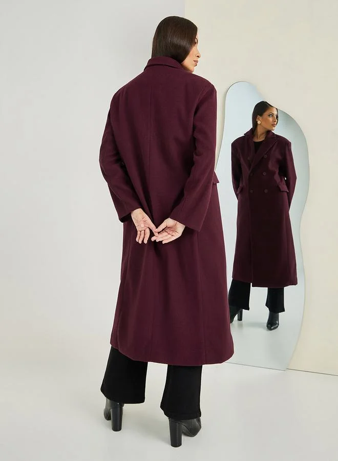 Styli Oversized Midi Length Double Breasted Wool Like Coat
