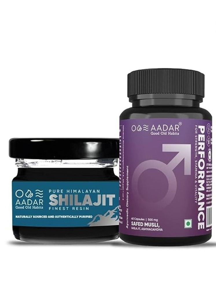 AADAR Performance Capsule And Shilajit Resin Combo Pack 60 Capsules 15 G 