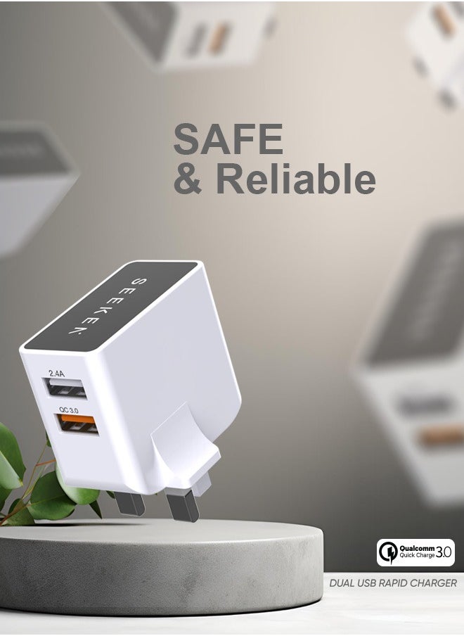 Seeken - SEEKEN Neutra Duo Mobile Charging Adapter and all other devices 2 USB - White | Fast Charging | 2 in 1 | Compact | Campatible with Iphone and Samsung | Power Delivery | Premium Design | High-Quality. - Image 1