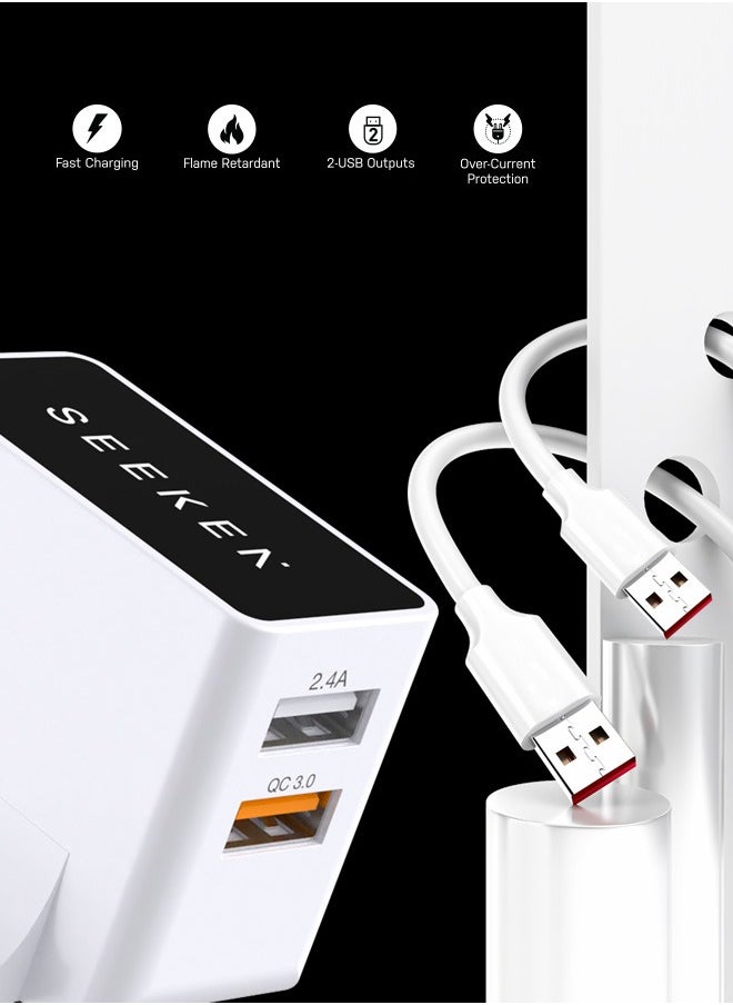 Seeken - SEEKEN Neutra Duo Mobile Charging Adapter and all other devices 2 USB - White | Fast Charging | 2 in 1 | Compact | Campatible with Iphone and Samsung | Power Delivery | Premium Design | High-Quality. - Image 1