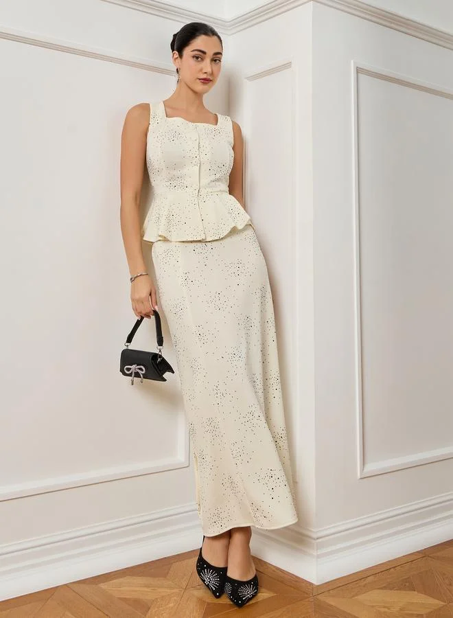 Women Off-White Ditsy Print Maxi Skirt