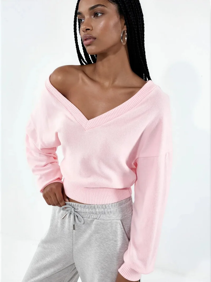 بوسيم BUSEM Women's Crop V-neck Sweatshirt