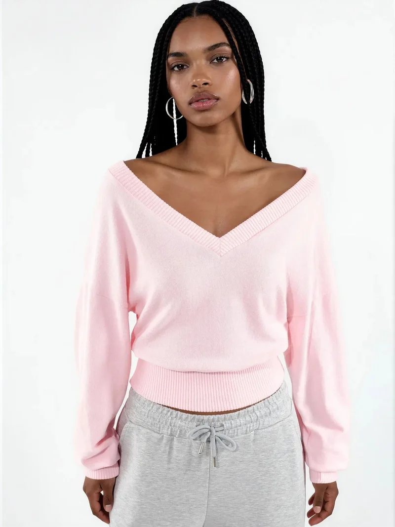 بوسيم BUSEM Women's Crop V-neck Sweatshirt