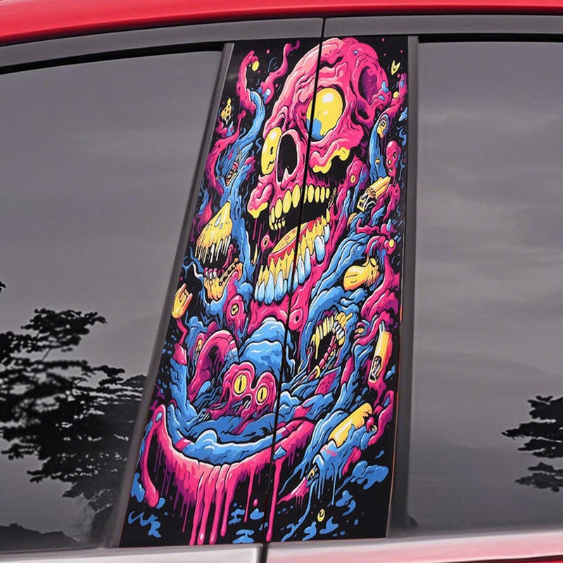 AuMoHall 2 PCS Creative Skull Graphics B Pillar Sticker Decal HD Printed Car Center Pillar Stickers Personalized Vinyl Car Door Pillar Decals 1968 x 787 Colorful Skull A - Image 3