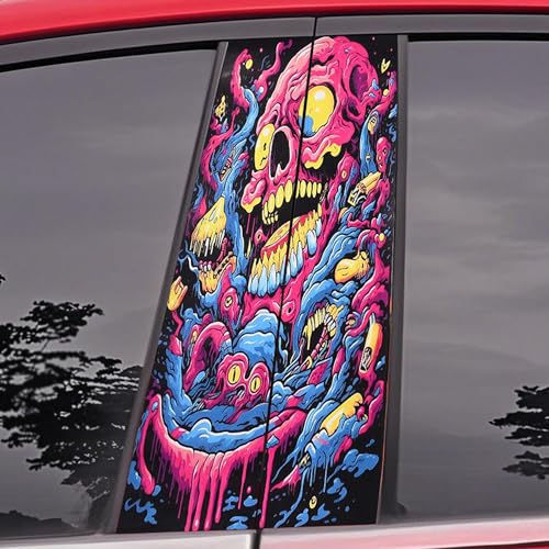 AuMoHall 2 PCS Creative Skull Graphics B Pillar Sticker Decal HD Printed Car Center Pillar Stickers Personalized Vinyl Car Door Pillar Decals 1968 x 787 Colorful Skull A - Image 1