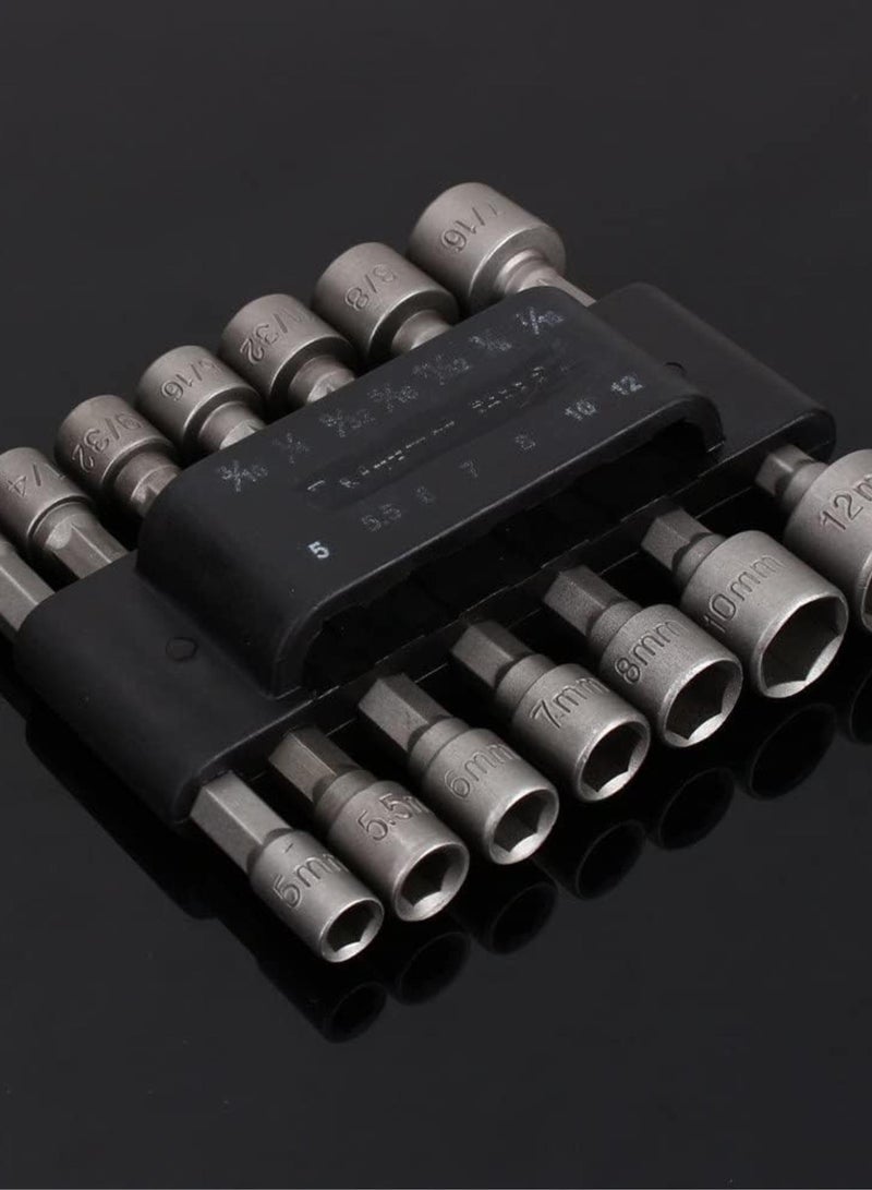 GGOOT Power Nutdriver Set 14 Pcs Set Power Nutdriver Nut Driver Bit Set, Strong Non-Magnetic Hex Shank Socket Adapter, Impact Driver Hex Drive Socket, Hardware Tools Drill Socket Adaptor - Image 5