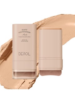 Multi-Use Foundation Stick Makeup with Built-In Brush, Lightweight Buildable Medium-to-Full Coverage, Longwear Contour Stick, Natural Finish