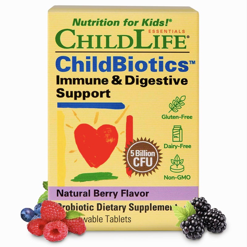 CHILDLIFE ESSENTIALS Childbiotics Immune Digestive Support Kids Probiotic Probiotics for Kids Toddlers Childrens Chewable Probiotic for Gut Health Natural Berry 30 Chewable Tablets