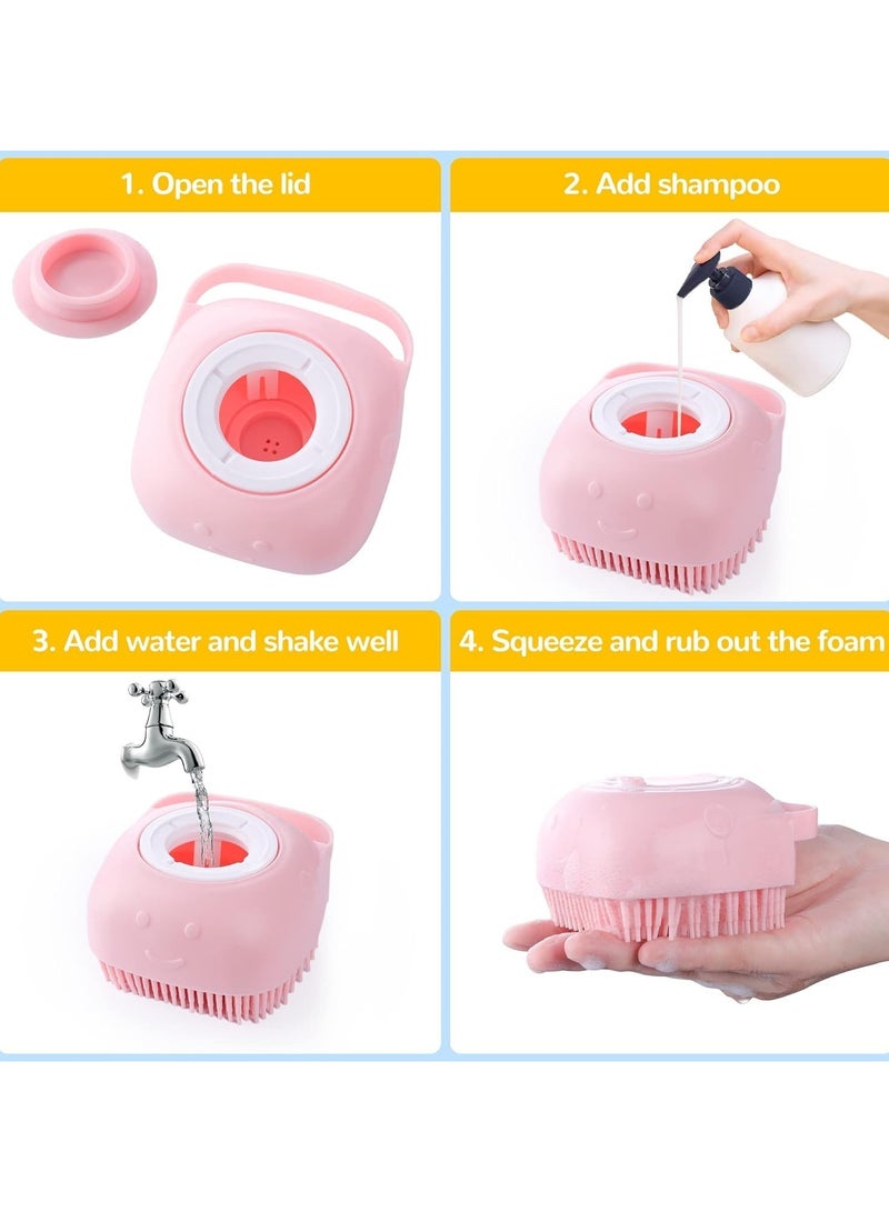 7 Pcs Cat Dog Brush Grooming Kits, Self Cleaning Slicker Brush, Pet Nail Clipper and File, Flea Comb, Pet Shampoo Bath Brush, Pet Finger Toothbrush (Pink) - Image 5
