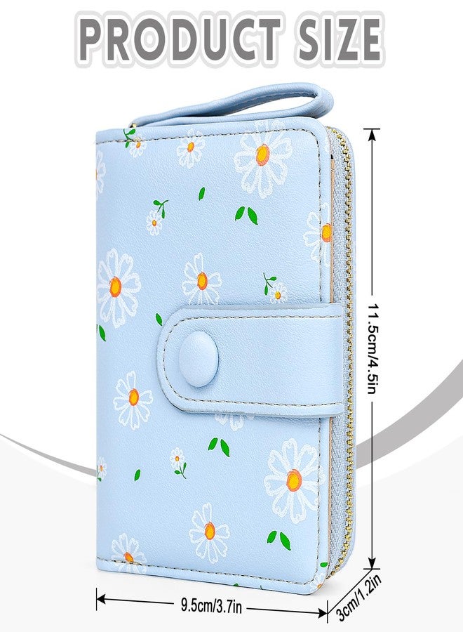 Busnos Women's Wallet Small Wallets for Women Cute Ladies Wallets Bifold Flower Wallet Womens With Zipper Blue Women's Coin Pocket Purses Card Holder for Women - Image 2