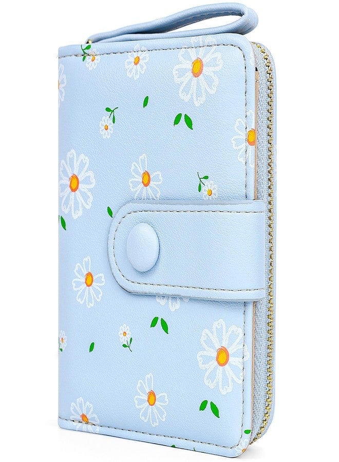 Busnos Women's Wallet Small Wallets for Women Cute Ladies Wallets Bifold Flower Wallet Womens With Zipper Blue Women's Coin Pocket Purses Card Holder for Women - Image 1