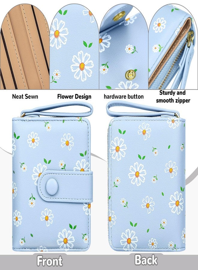 Busnos Women's Wallet Small Wallets for Women Cute Ladies Wallets Bifold Flower Wallet Womens With Zipper Blue Women's Coin Pocket Purses Card Holder for Women - Image 4