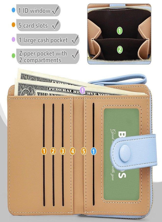 Busnos Women's Wallet Small Wallets for Women Cute Ladies Wallets Bifold Flower Wallet Womens With Zipper Blue Women's Coin Pocket Purses Card Holder for Women - Image 3