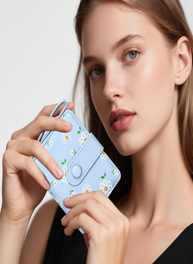 Busnos Women's Wallet Small Wallets for Women Cute Ladies Wallets Bifold Flower Wallet Womens With Zipper Blue Women's Coin Pocket Purses Card Holder for Women - Image 5
