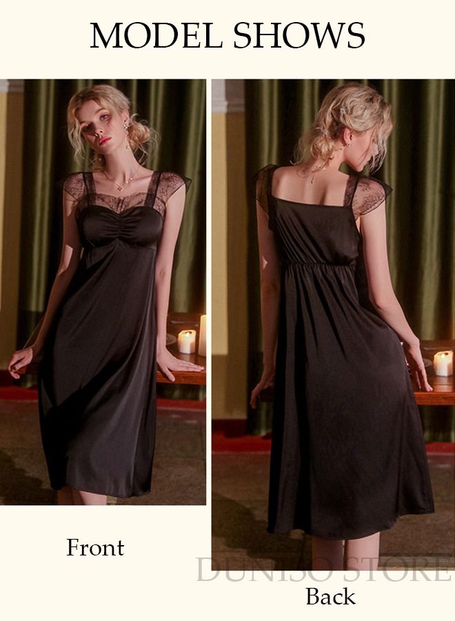 DUNISO Women's Sleeveless Nightgown Camisole Sleep Dress Built in Bra Removable Pads Nightwear Softable Silk Sling Pajama Dress Lace Long Nightdress For Ladies - Image 3