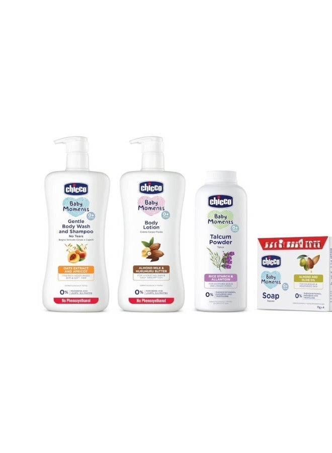 Chicco Bathing Kit - Gentle Bodywash&shampoo 500ml, Lotion 500ml, Talcum Powder 300g & Baby Moments Soap 4 - Image 2