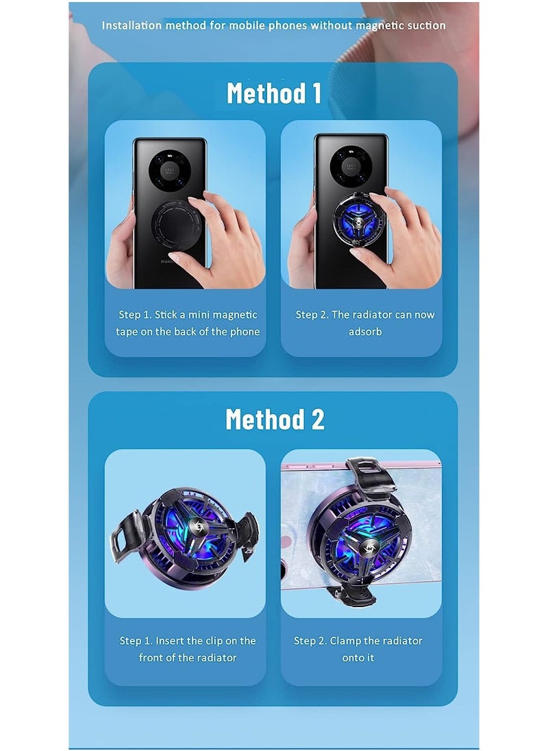 Phone Cooler, Phone Cooling Fan for Gaming, 2 Modes, Adsorption Design, Semiconductor Phone Cooler with RGB Light,Mini Phone Cooler for Mobile Phone Tablet PC