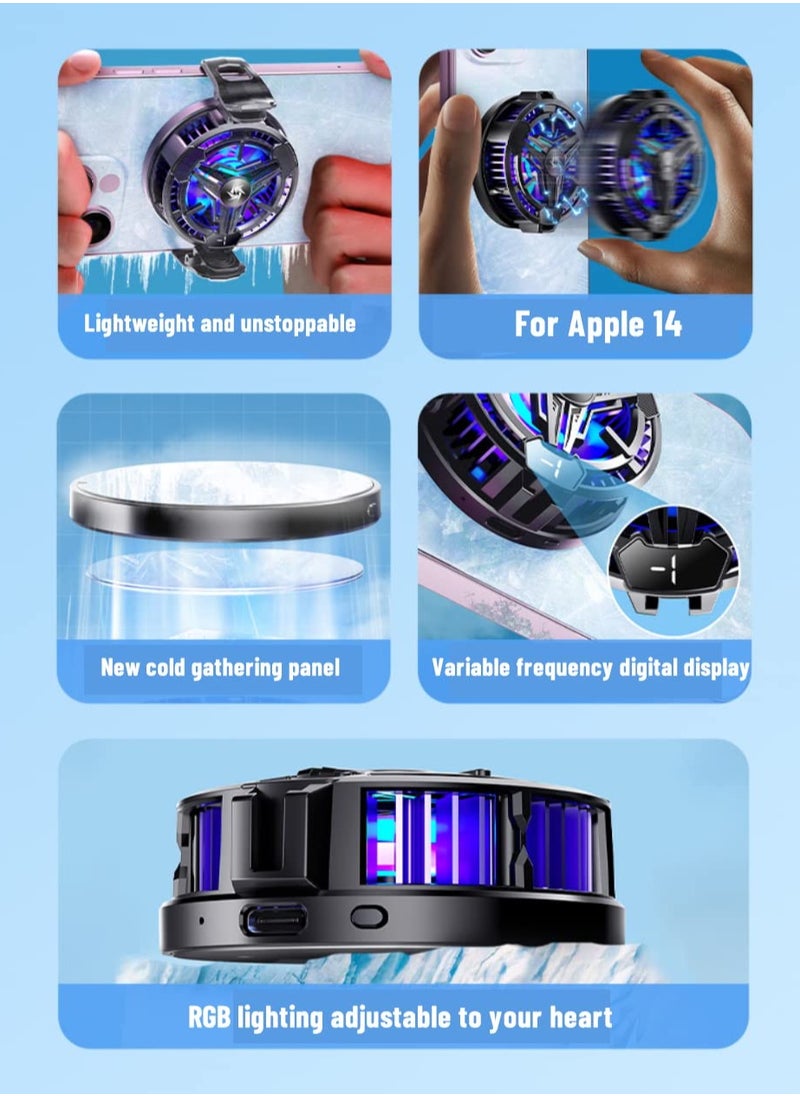 Phone Cooler, Phone Cooling Fan for Gaming, 2 Modes, Adsorption Design, Semiconductor Phone Cooler with RGB Light,Mini Phone Cooler for Mobile Phone Tablet PC