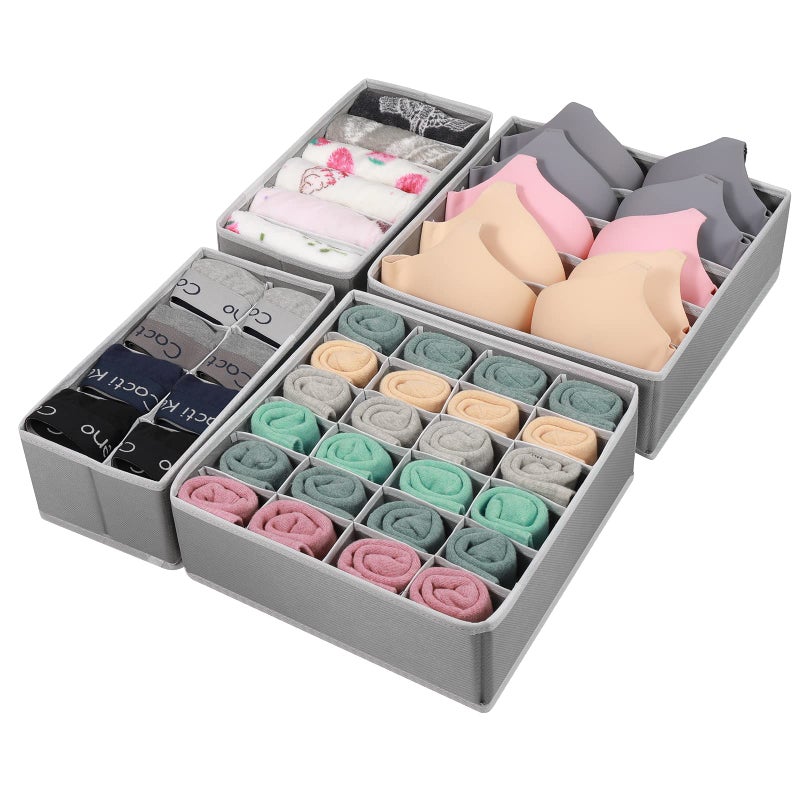 GOGOODA GOGOODA 4 Pcs Underwear Drawer Organizers Divider Closet Socks Organizer and Storage Boxes for Lingerie Bra Undies